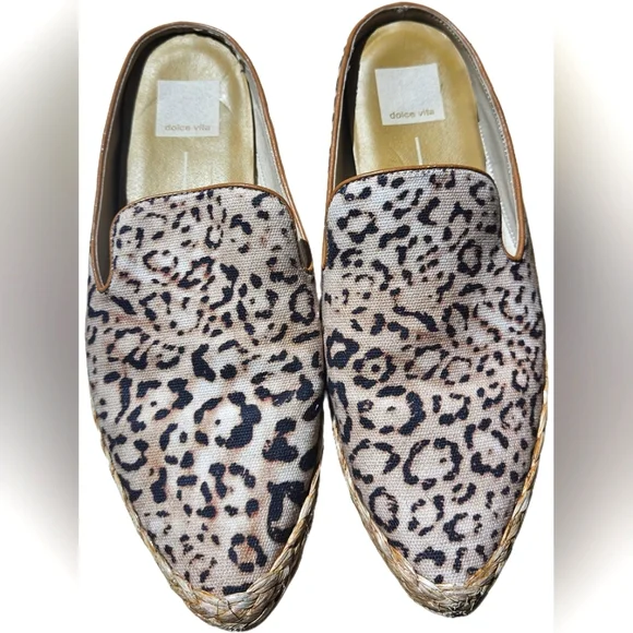Dolce Vita Odis Slip-On Jute Leopard Print Espadrille Mules Size 8 - Picture 1 of 4